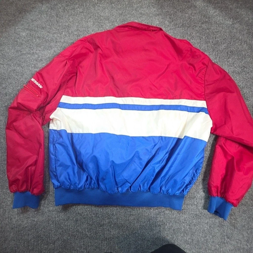 Vintage Nissan Team Jacket Mens Large Red Blue Full Zip Windbreaker Racing
